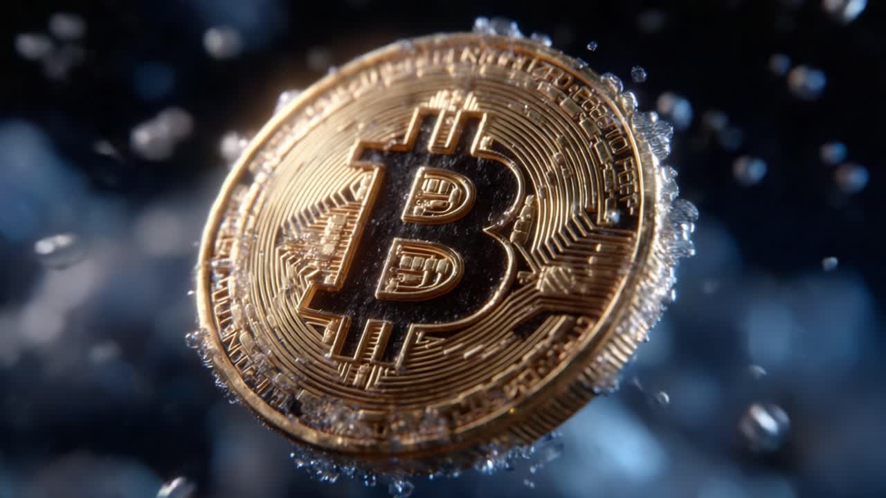A Captivating Visual of a Bitcoin Coin Immersed in Water, Showcasing Its Unique Design and Intricate Details in a Stunning Digital Environment