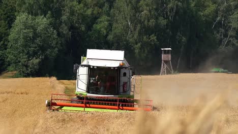 la cosechadora se está moviendo hacia _combine_farmland_work_outdoors_summer_tractor_outdoors