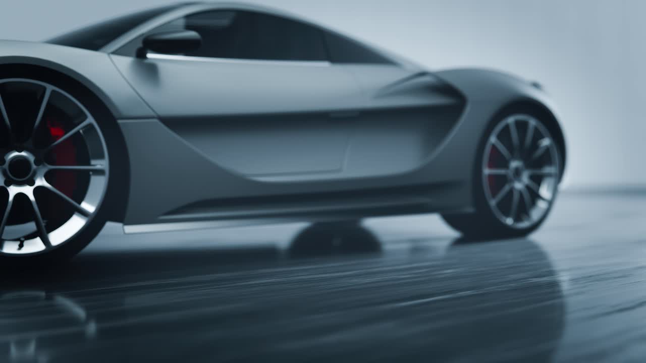 Primo Piano di un'Elegante Auto Sportiva Argento in uno Studio Moderno