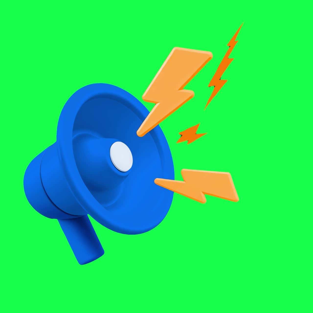 3d blue megaphone animation, transparent 4K video, green screen