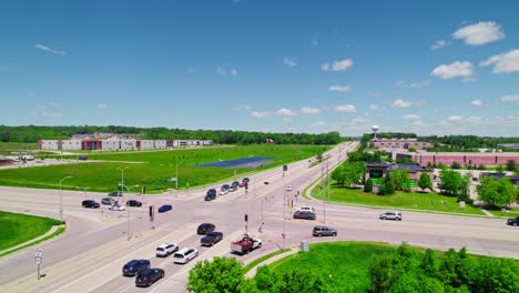 rising aerial at intersection in sussex, wisconsin, usa