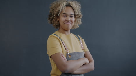 confident woman in apron