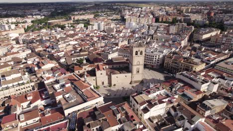 Elevated-perspective-of-gothic-cathedral,-peaceful-urban-scene