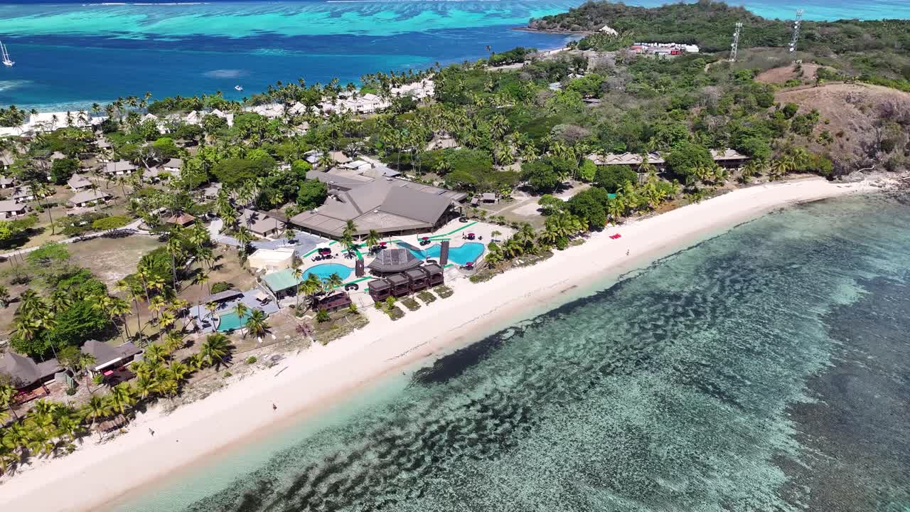 Mana Island Resort And Spa On Mana Island, Mamanuca Islands, Fiji. Aerial Drone Shot