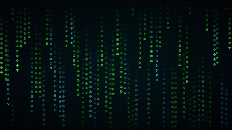 Digital Matrix Code Falling Down on Dark Background