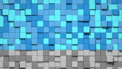 patrón de ondas de mosaico geométrico. construcción de paisajes de colinas utilizando bloques multicolores azules, cielo azul. fondo de píxeles. bucle de animación 3d de 4k