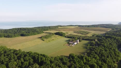 lush farmland in leelanau county by the sleeping bear dunes national lakeshore in pure michigan on a fine weather - aerial