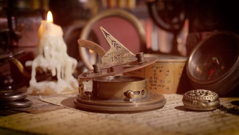 Vintage-style-travel-and-adventure.-Vintage-old-compass-and-other-vintage-items-on-the-table.