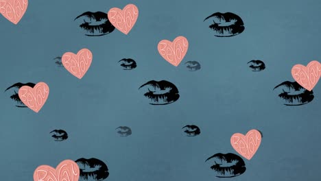 animación de los iconos del corazón y los labios sobre fondo verde