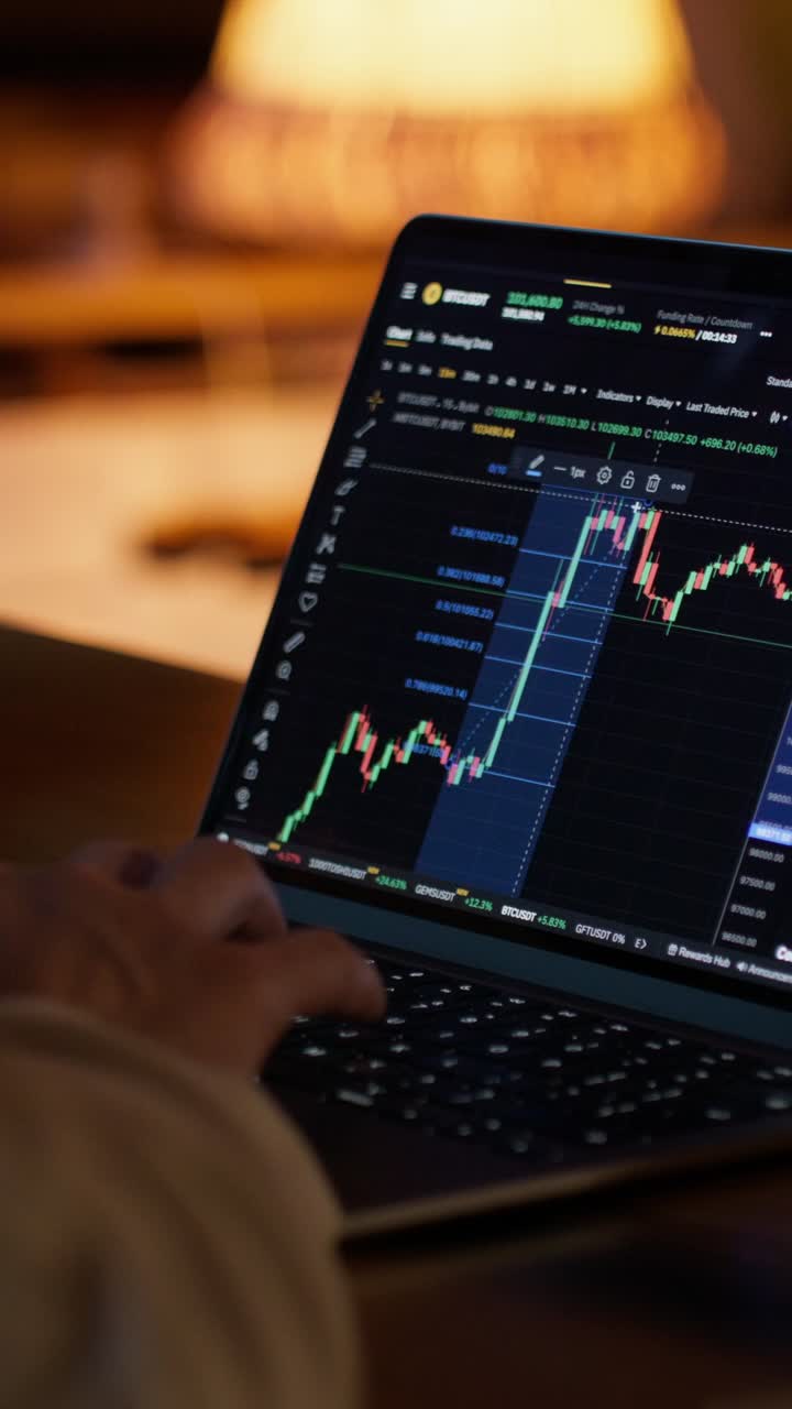 Person looking at Stock Market Data on Laptop