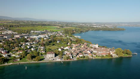 saint-prex village by lake geneva on a sunny day in vaud, switzerland