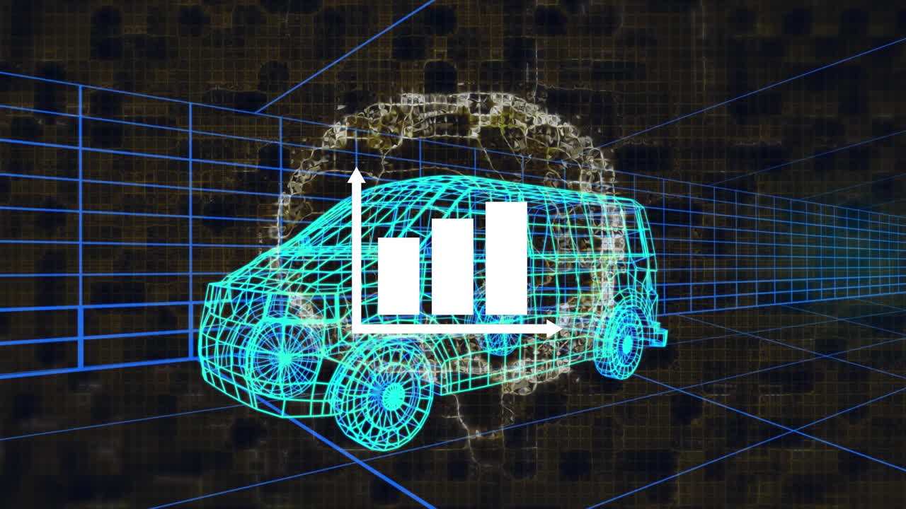 animación del cerebro humano y estadísticas sobre el modelo de dibujo 3d de la furgoneta y la cuadrícula