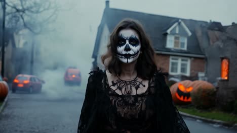 une femme dans un costume d'halloween effrayant.