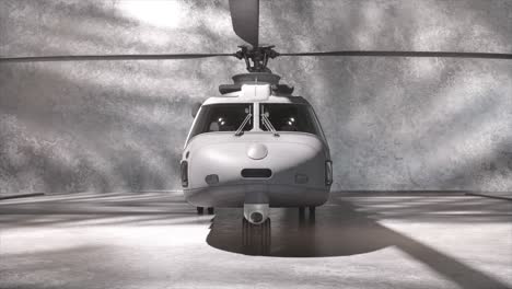 gray helicopter in hangar