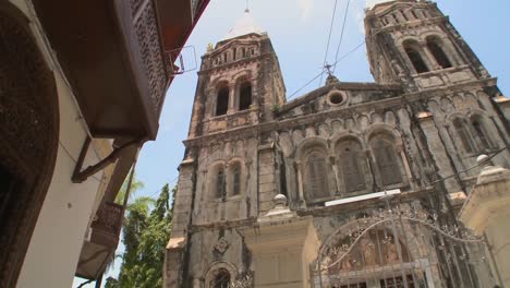 Low-angle-view-of-the-old-cathedral-in-Stone-Town-Zanzibar