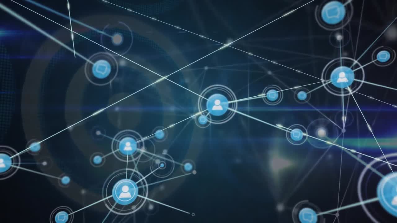 animación de la creciente red de iconos de personas que transfieren datos a través de conexiones brillantes
