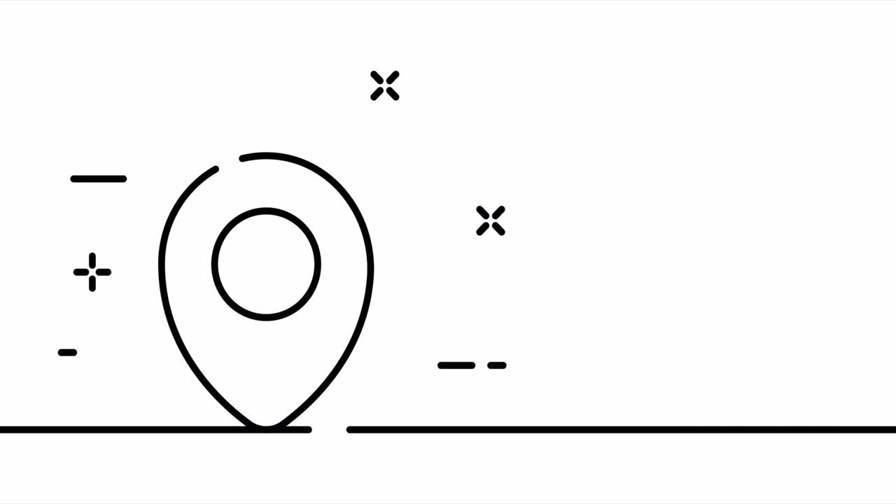 Continuous line art drawing geolocation. Single line drawing, solid line. Animation one line location, contact us and address. Video 4K