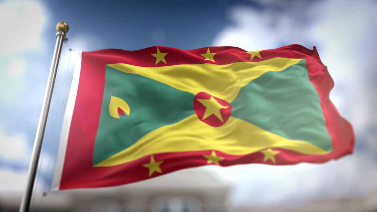 la bandera de granada ondeando en cámara lenta 3d con fondo de cielo azul - bucle sin costuras 4k