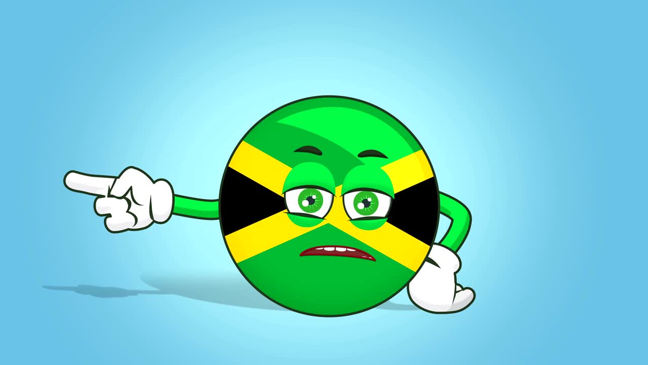 icono de dibujos animados bandera de jamaica cara animación puntero lateral izquierdo infeliz con alfa mate
