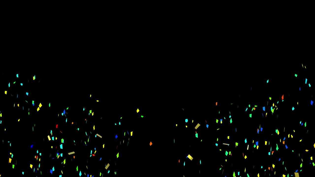검은 바탕에 떨어지는 다채로운 콘페티의 애니메이션