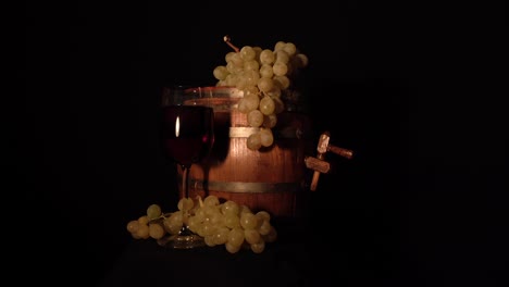 more accurate backward rotating wine barrel with grape and glass of wine