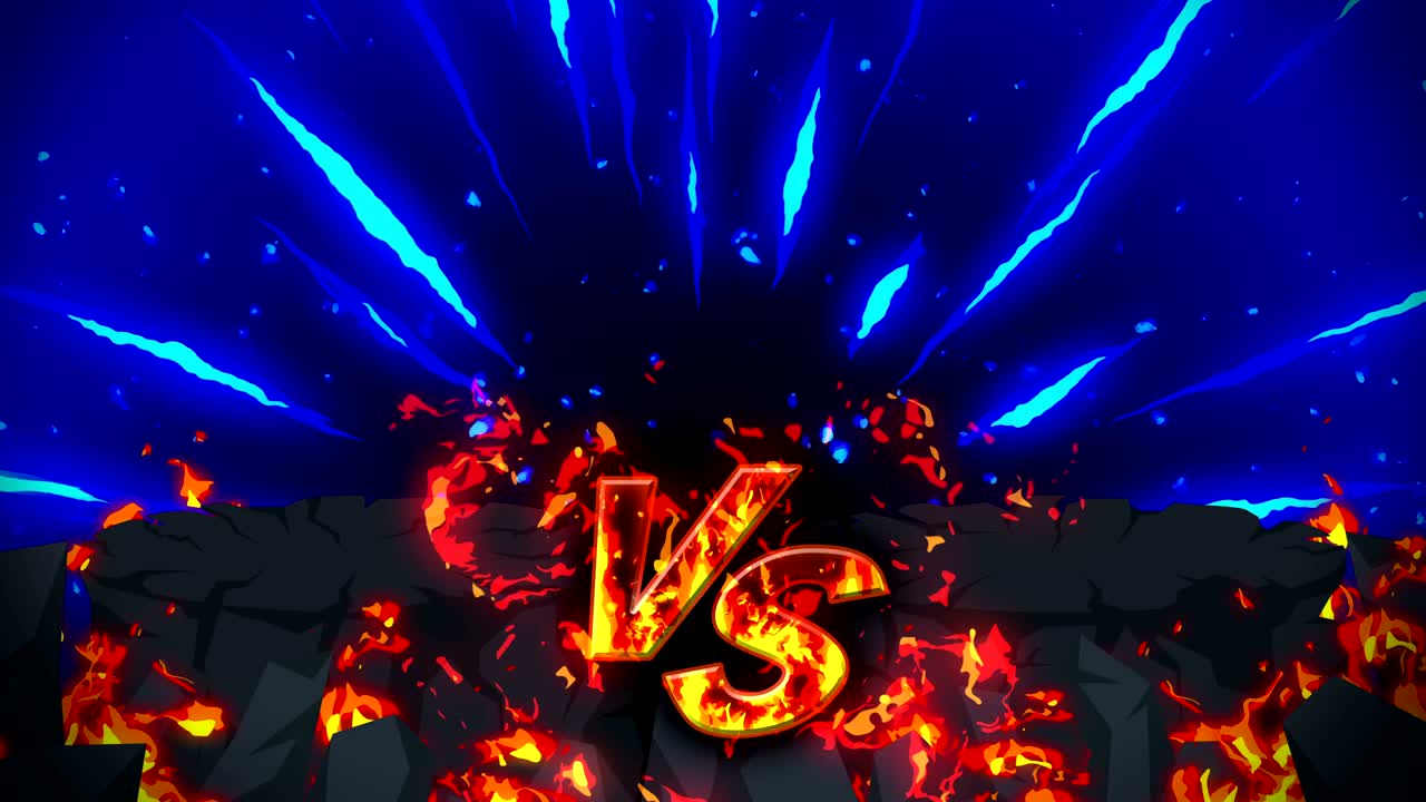 animación de fuego de dibujos animados. fondo de bucle de llama. competencia. juego de batalla. versus icono. vs icono.