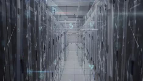 animation of network of connections with data processing over server room