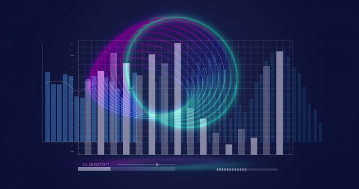 Grafico a Barre Digitale Animato con Visualizzazione Circolare Luminosa dei Dati
