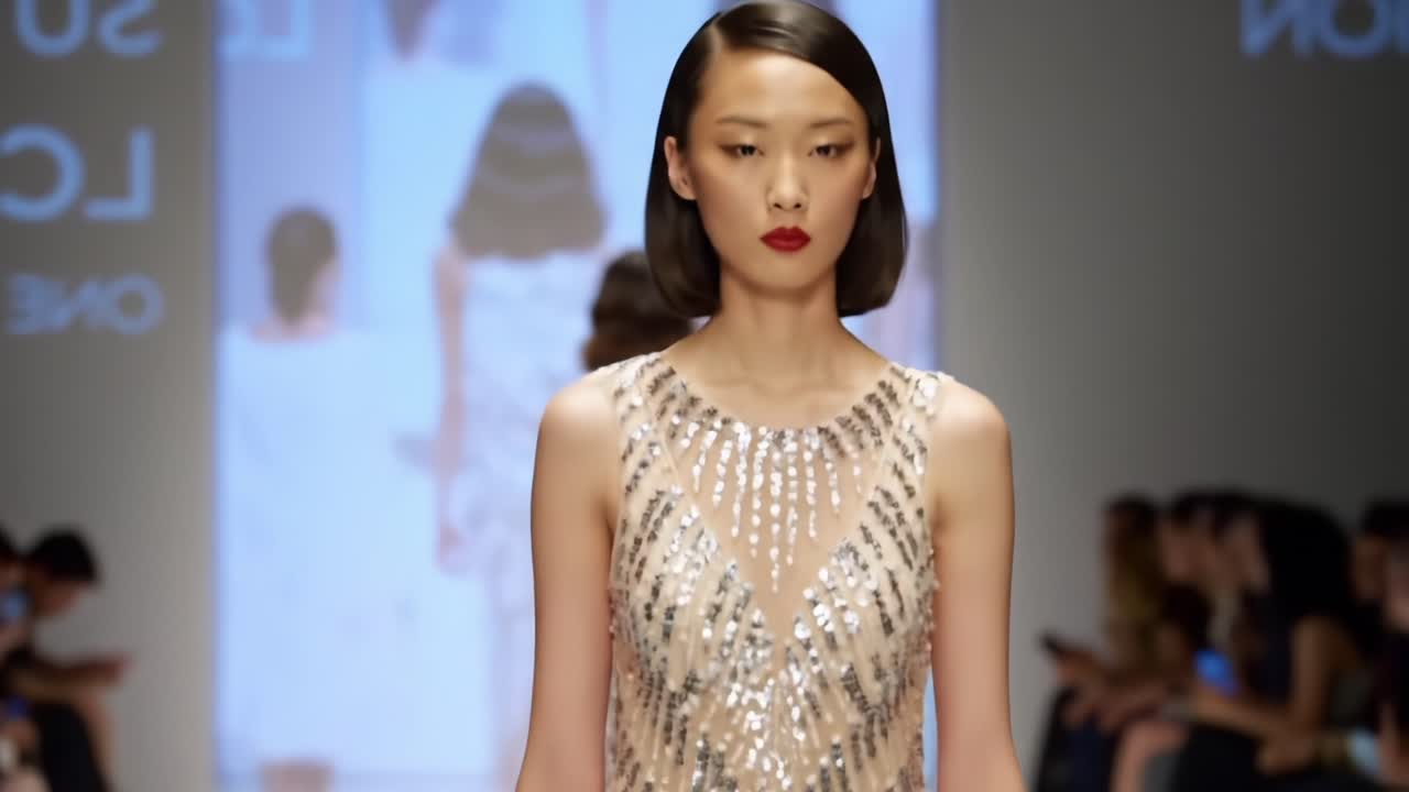 Model Showcases Stunning Haute Couture During Fashion Show in a Vibrant Venue