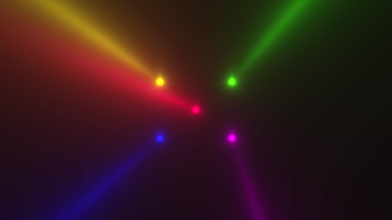 Spotlight neon colorful beams on disco stage