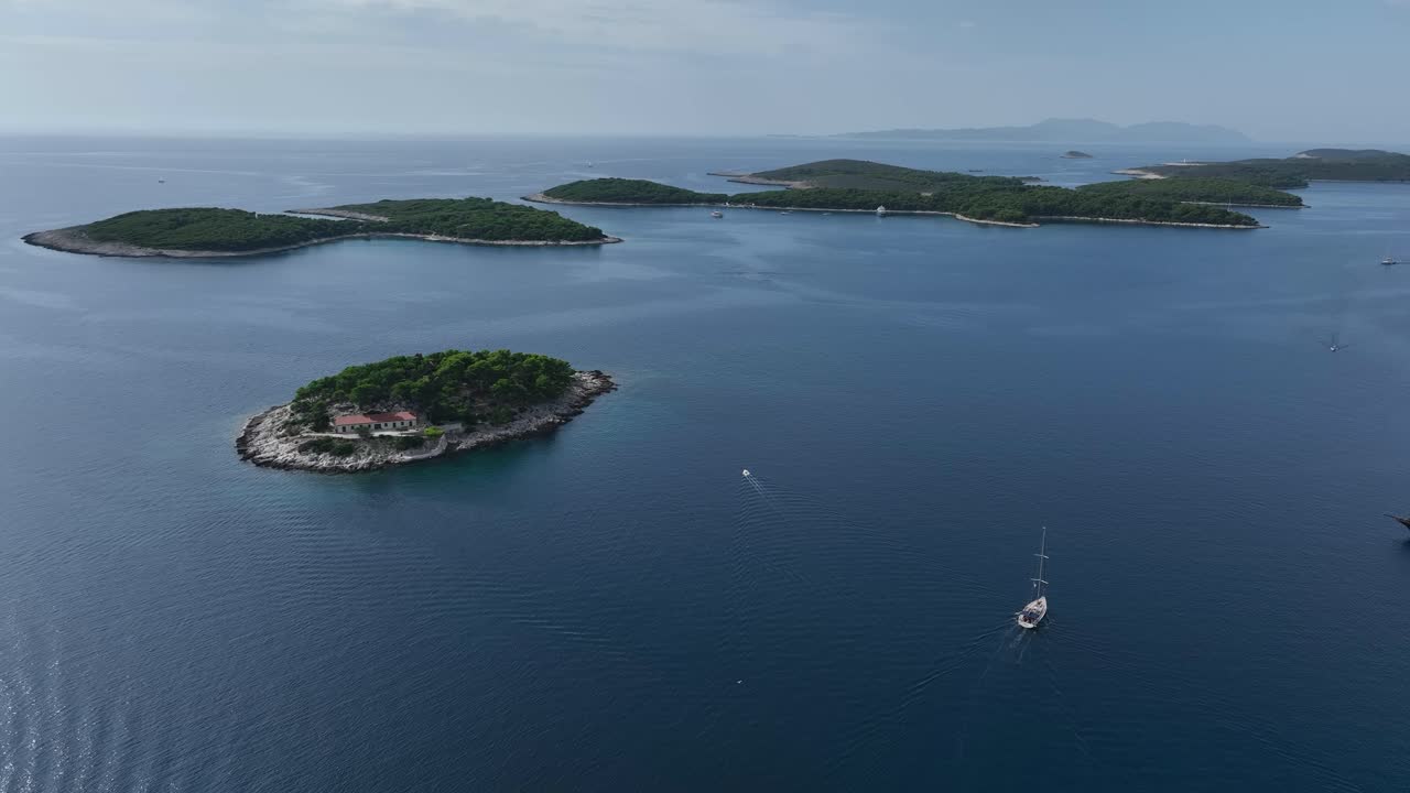 Small archipelago near the city of Hvar in Croatia, Adriatic Sea. Drone