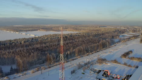 drone flying towards radio communication tower