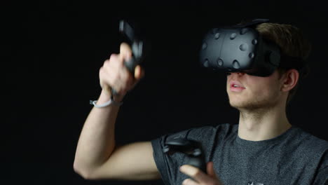 man wearing virtual reality headset in studio shot on r3d