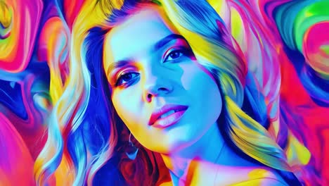 woman with blonde hair in colorful background