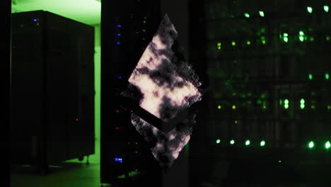 ethereum logo animation over servers in data center