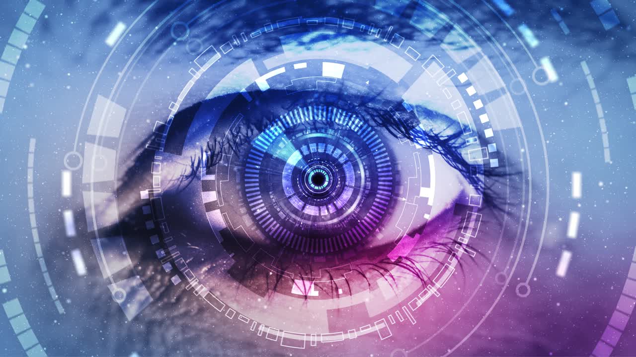 primer plano de ojo futurista de alta tecnología con pantalla verde