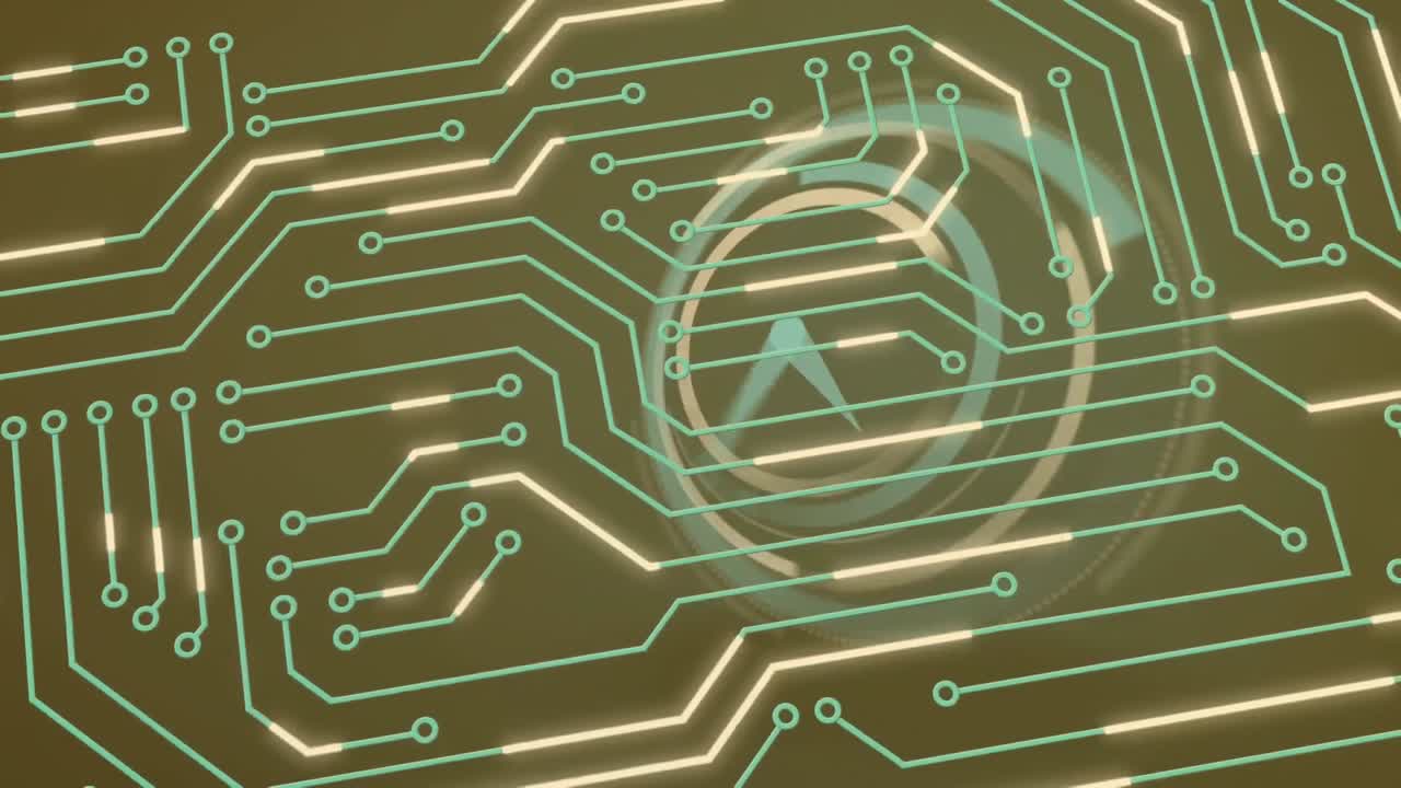 animación de puntos que forman el patrón de la placa de circuitos sobre el reloj digital