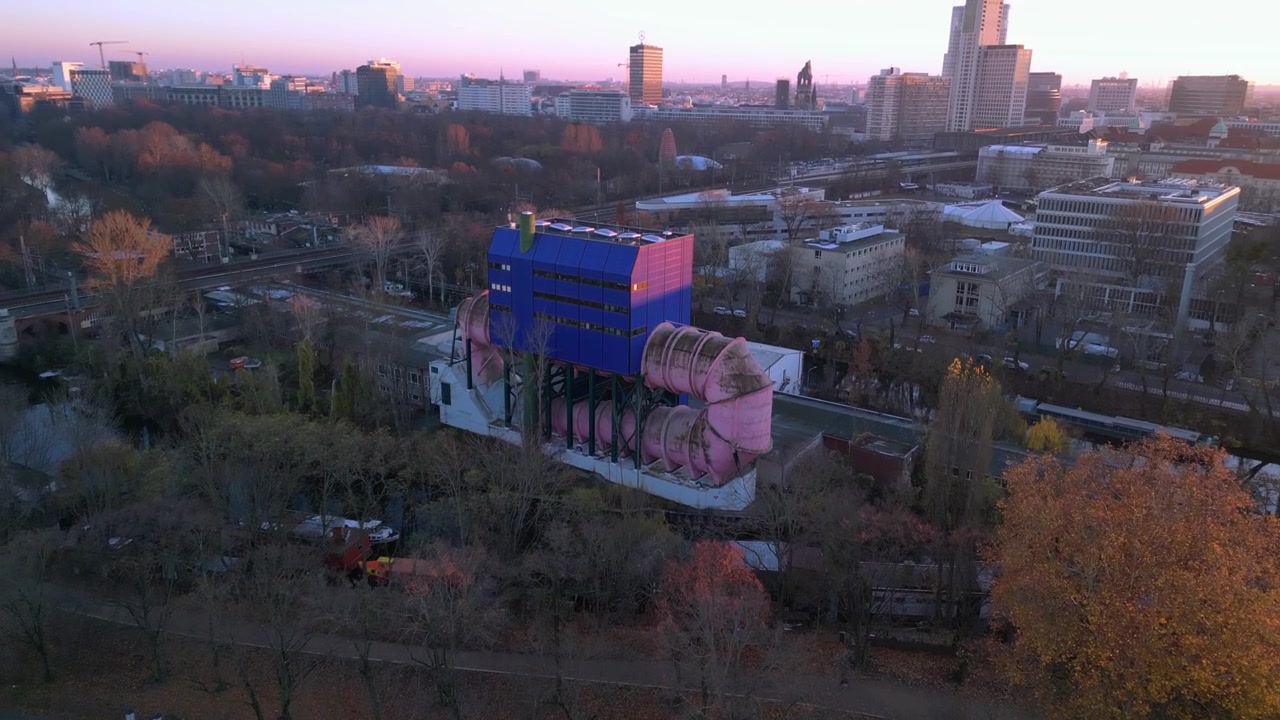flea market and pumps house Building, located in berlin, germany Perfect aerial view flight tilt up drone