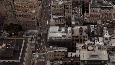 vista aérea de la ciudad con conexiones de datos