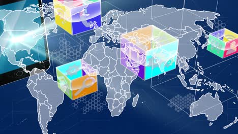 animación del mapa del mundo a través de un teléfono inteligente
