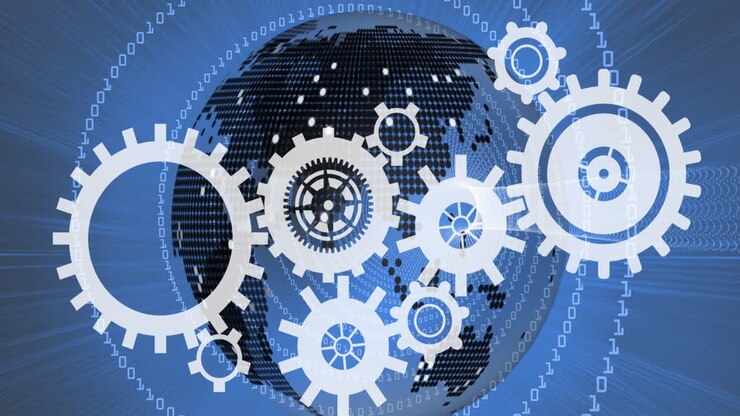 Gear wheels in world binary code 4k