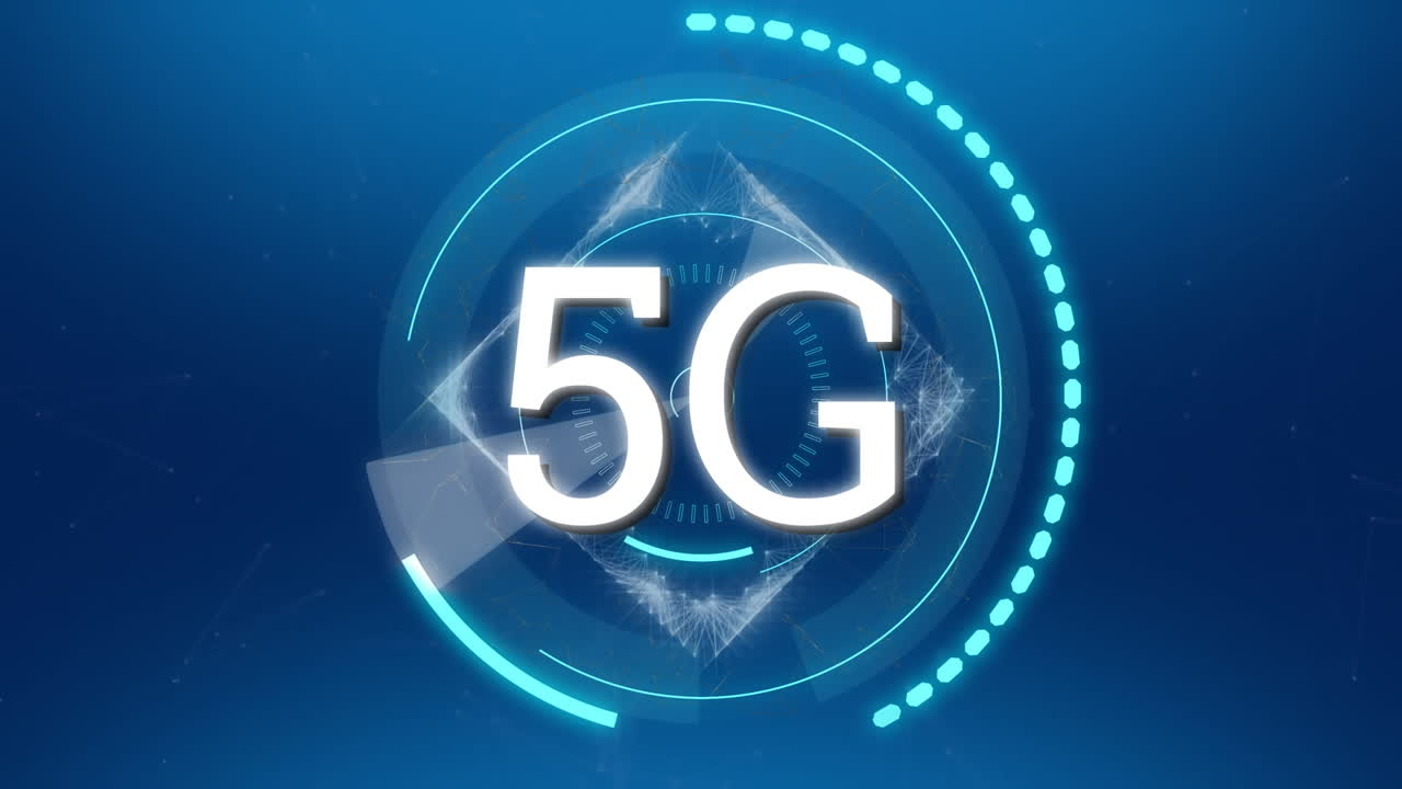 animazione della scansione degli scopi con testo 5g su sfondo blu