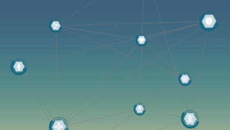 animación de la red de conexiones con iconos médicos sobre fondo azul