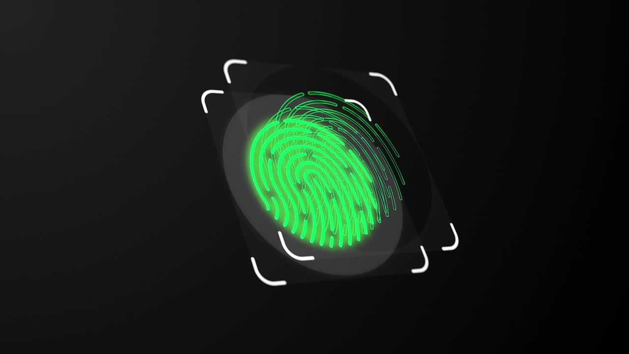 Animation of scanning and analysis biometric data from fingerprint. Animation of seamless loop.