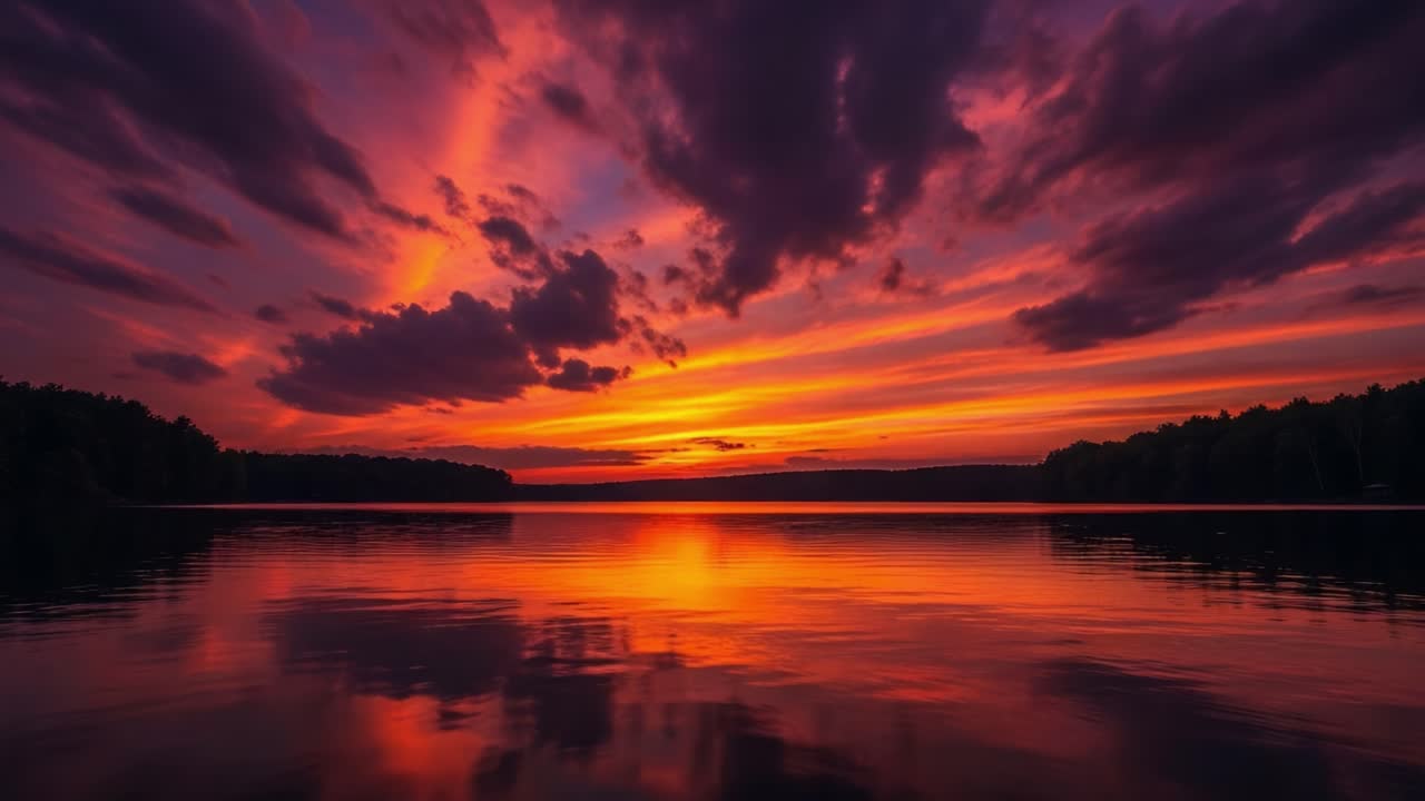 Vibrant Sunset Reflection Over Lake