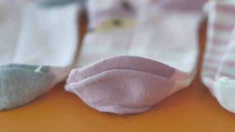 close-up view of various striped socks