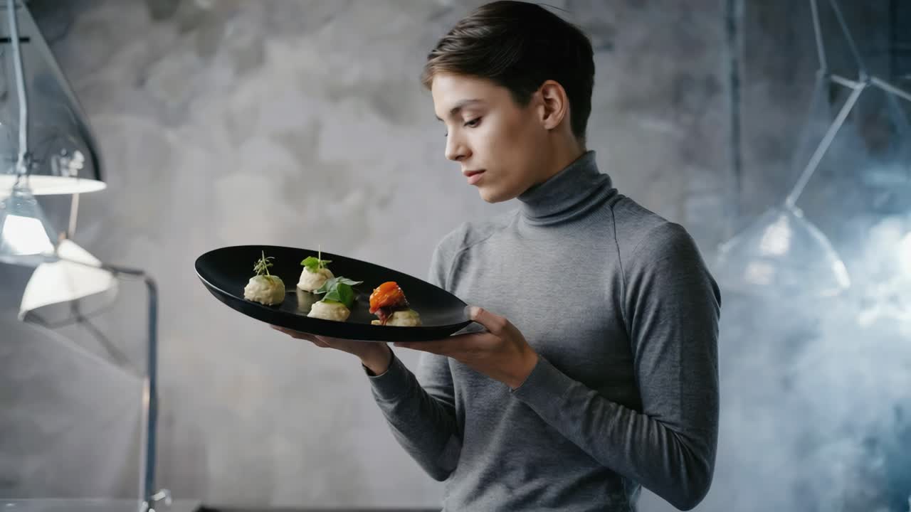 Chef presenting a plate of tapas