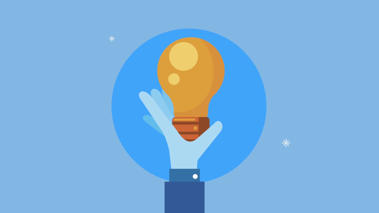 animación de la mano con la luz de la bombilla