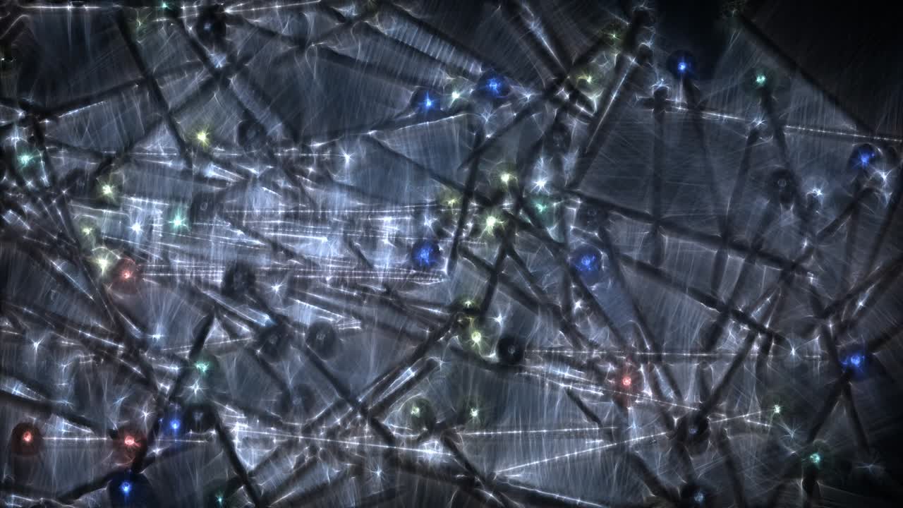 회전하는 색 배경에 다채로운 유리 머리를 가진 많은 핀의 루프 가능한 키를리안 오라 뷰