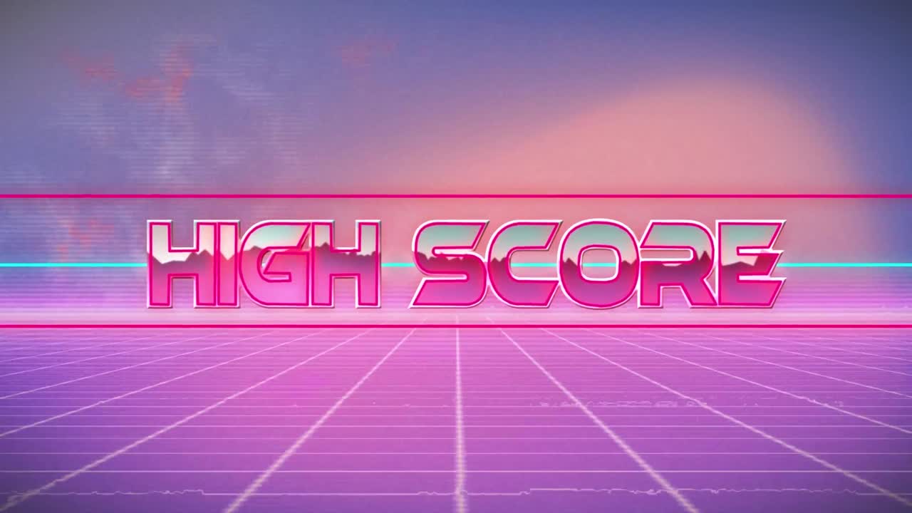 Animation af high score-tekst over neonlinjer på lilla baggrund